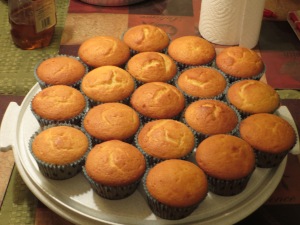 Cupcakes cooled and ready to be frosted.
