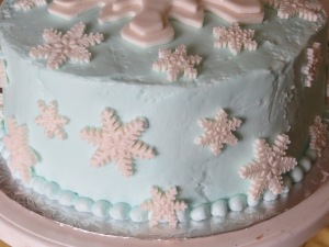 Snowflakes on the top and sides of the cake