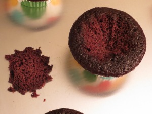 Cut a circle from the top of the cupcake.